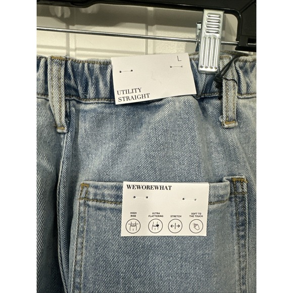 WEWORRWHAT Large High Rise Utility Straight Cargo Light Wash Stretch Jeans NWT - Picture 8 of 9